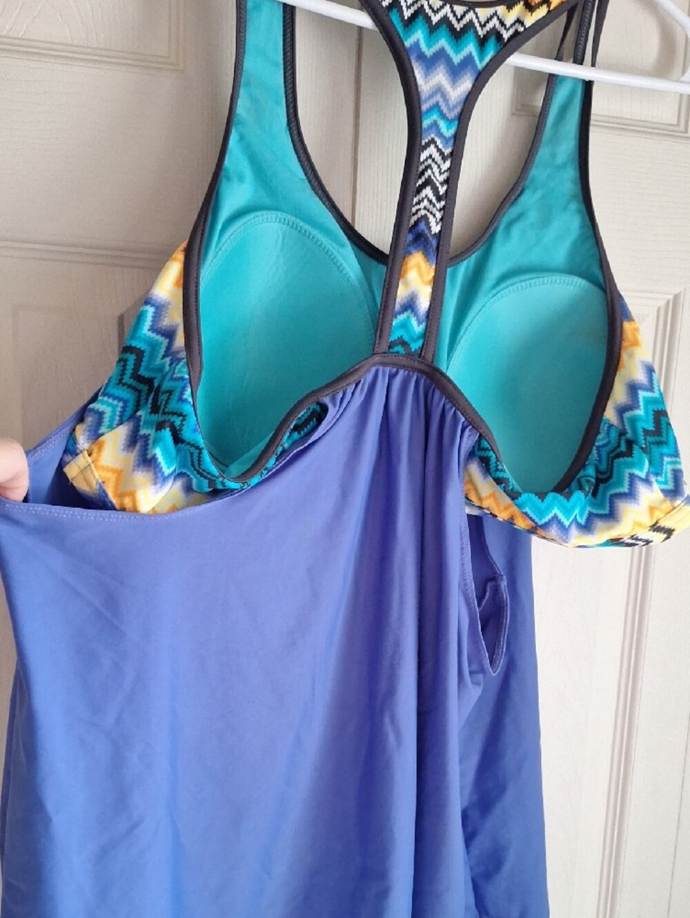 Blue Chevron Racerback Tankini Top - Picture 4 of 5
